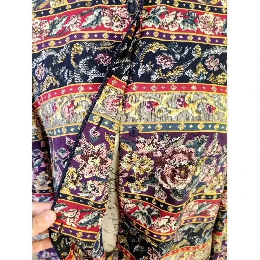 Talbots Vintage Floral Multicolor Long Sleeve Round Neck Button Up Top Blouse 12